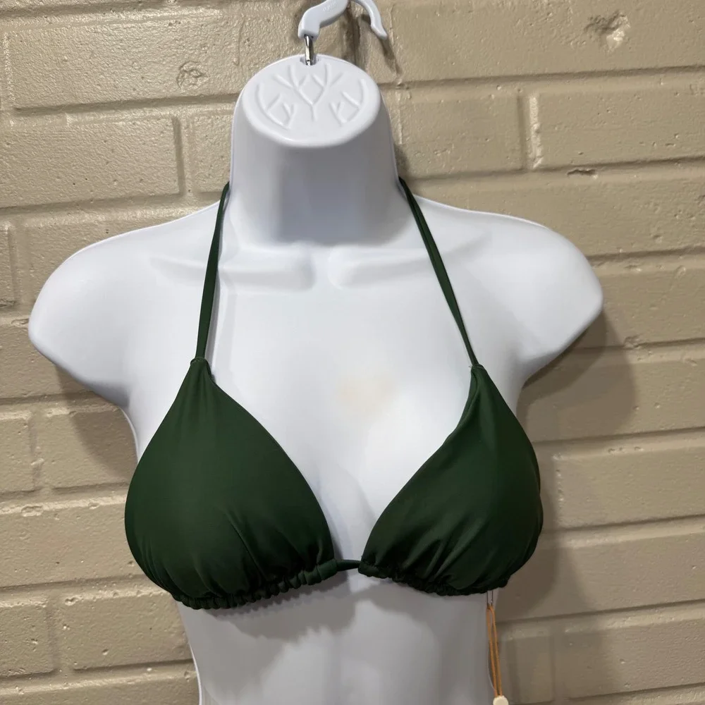 Quince‎ Triangle Bikini Top Recycled Palm Green Small NWT Halter Swimwear Barbie